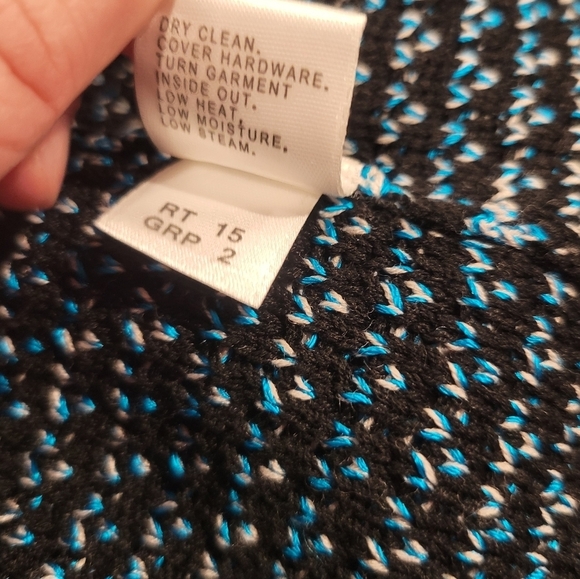 St john size 8 blue/black wool blend asymmetrical zip knit cardigan - Picture 7 of 8